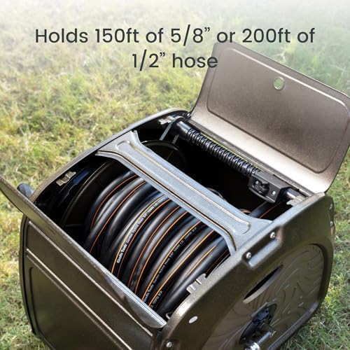 Giraffe Tools SW5 Metal Hose Reel Box, Heavy Duty Garden Hose Storage Reel Hideaway, Crank Handle, 150ft 5/8" Hose Capacity, Green - Image 3