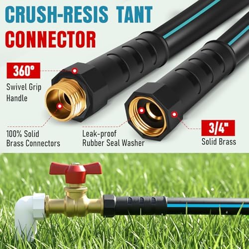 Garden Hose 100 ft x 5/8" with Nozzle, Water Hose Heavy Duty Flexible, Lightweight Kink-less Hybrid Hose with Swivel Handle, Male to Female Fittings (Blue, 100FT) - Image 7