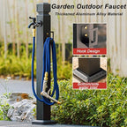 Outdoor Garden Water Column with 32ft Flexible Hose Spray Gun, Aluminum Alloy Freestanding Garden Water Column for Yard, Car Washing(60cm/24in) - Image 3
