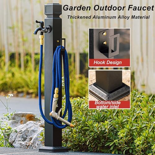 Outdoor Garden Water Column with 32ft Flexible Hose Spray Gun, Aluminum Alloy Freestanding Garden Water Column for Yard, Car Washing(96cm/39in) - Image 3