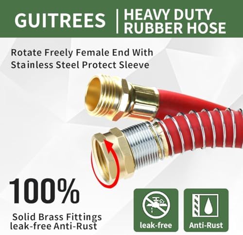 Guitrees 25FT 3/4 Heavy Duty Rubber Garden Hose - 300psi Working, 1000psi Burst - Hot/Cold Water - Five-Layered Braiding for Durability - Versatile for Gardening, Agriculture, Construction(Red) - Image 3