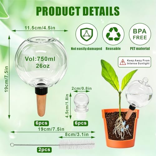 6 Pack 26oz Extra Large Self Watering Globes with 2 Brushes - Image 2