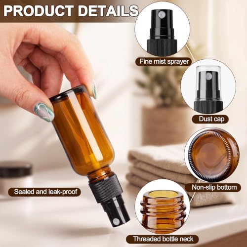 60 Pack 1oz Amber Glass Spray Bottles Portable Travel Bottles with Mini Funnel Dropper Labels and Marker Refillable Spray Bottle for Cosmetic Essential Oils Skin Care Daily Cleaning - Image 4
