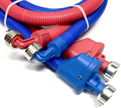 2-pack Flood Safe Washing Machine Hoses - Heavy Duty PVC Hose Sealed With Rigid Corrugated Outer Wall in Red-Blue and Built-in Auto Shut-off Valve Univeral 90 degree elbow Connection (8) - Image 2