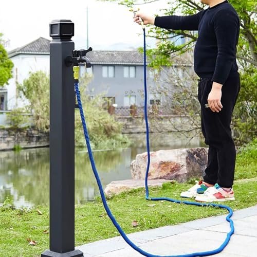 Freestanding Garden Water Column - Outdoor Dual Faucet Hydrant, Freeze-Proof Hose Bib for Vertical Garden Irrigation, Black Courtyard Faucet Post (H23.6in) - Image 4