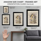 Framed Canvas Wall Art Vintage Mixed Media Birdhouse and Morning Glories Sepia Print Canvas Print Poster Black Frame Wall Decor for Bedroom Study, Cottagecore Art - 12x16 Inch - Image 2