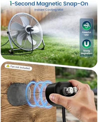 Ausic Portable Magnetic Misting System with Pump, 6000mAh Outdoor Fan Misters Kit for Outside Patio Golf Cart, Water Sprayer for Cooling Sport, Canopy, Beach, Camp, Gazebo, Umbrella, Dugout- 2 Nozzles - Image 3
