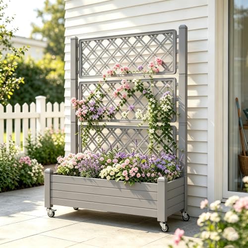 Fancyango Raised Garden Bed with Wheels 61.2" H -Gray by Warmnestforpets