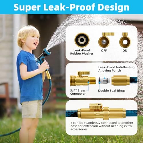 Garden Hose, Non-Expandable Water Hose 50 ft, Flexible, Kink & Leak Proof Water Pipe with 10-Function Spray Nozzle, Lightweight Outdoor Hose for Yard, Lawn, Car Wash, RV and Home Use - Image 4