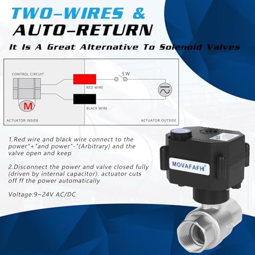 3/4 Inch Motorized Ball Valve - 2 Wire Auto Return Electric Water Valve with Manual Override, Full Port Automatic Ball Valve,Stainless Steel, 9-24V AC/DC, NSF Certified, IP67 - Image 4