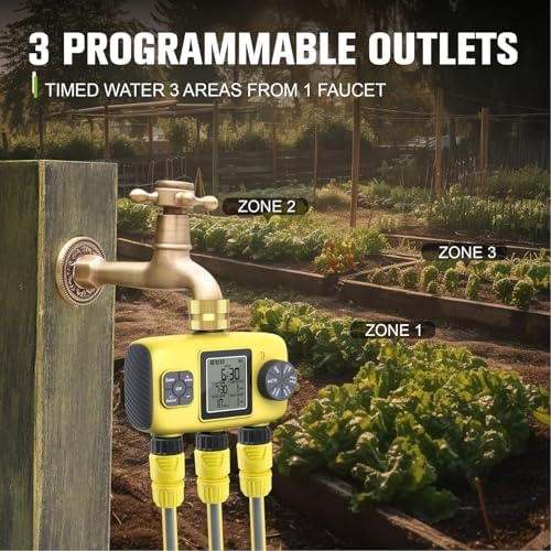 3 Outlets Smart Sprinkler Timer for Garden Hose, Programmable Digital Display Water Hose Timer Outdoor, IPX5 Watering System for Lawn, 0.75 or 0.5 Inch Faucets - Image 2