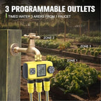 3 Outlets Smart Sprinkler Timer for Garden Hose, Programmable Digital Display Water Hose Timer Outdoor, IPX5 Watering System for Lawn, 0.75 or 0.5 Inch Faucets - Image 2