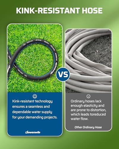 DEWENWILS 5/8" x 75FT Heavy Duty Garden Hose, 300psi Working & 1000psi Burst, Solid Brass 3/4" GHT Fittings, Hot/Cold Water, 5 Layer Construction, Rubber Water Hose for Yard, Garden, Lawn - Image 5