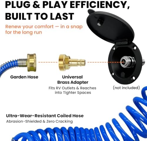 RV Exterior Sprayer Kit Without Port, 16.4FT Coiled Water Hose with 8-Pattern Sprayer & GHT 3/4" Quick Connect Adapter, Waterproof Lightweight Bag Anti-Kink Coil Hose (Blue without Port) - Image 2