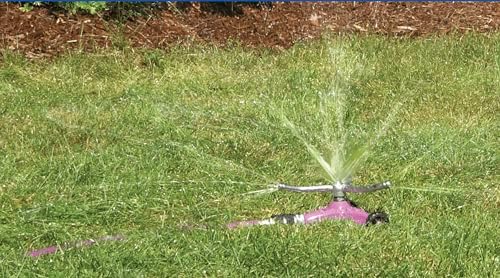 Dramm ColorStorm 3 Arm Whirling Sprinkler on 6" Wheeled Heavy Duty Metal Base, for Lawn, Yard, Garden and Large Area, Green, 70 Ft Diameter Reach - Image 2
