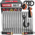 Best 150 ft Metal Garden Hose Set - No-Kink Durable 316 Stainless Steel, 10-Way Zync Spray Nozzle & Hook – Tough Flexible Heavy Duty Water Hoses, 5/8 in, Rust, Weather, LeakProof by HYPERHOSE