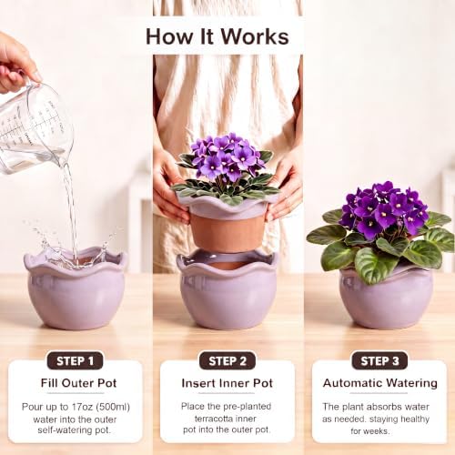6.5 inch self Watering African Violet pots, Smoky Purple - Image 3