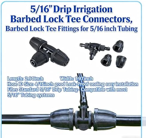 100Pcs 5/16 Inch Irrigation Tubing Fittings Kit (10Pcs×10Types), Locked Barbed Connectors for 5/16" ID-0.43" OD Drip Tubing, Include Couplings/Tees/Elbows/End Plugs/Four-Way - Image 6