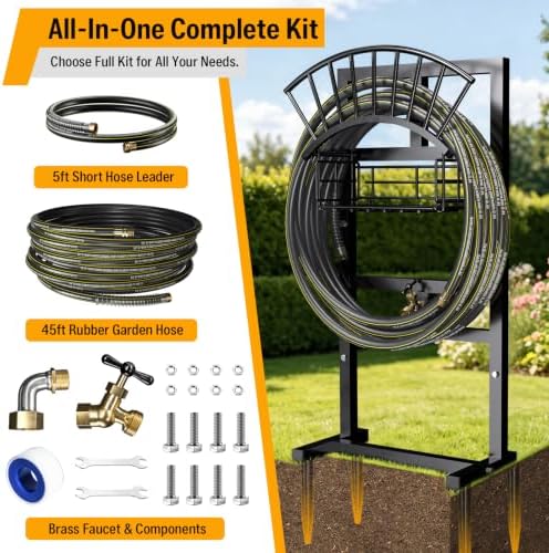 Garden Hose Holder with 45ft Water Hose, Brass Faucet - Image 2