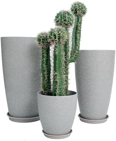 24,21,11 Inch Large Plastic Planters with Drainage Hole and Saucer - Set of 3 Tall Plant Pots Indoor Flower Pot Tall Round Planters Outdoor Large Tall Planter by MinCHI257