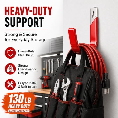 6 Pack Metal Garage Hooks, Heavy Duty Hose Hanger Wall Mounted Utility Storage Hooks for Outside Yard, Sturdy Hose Reel for Water Hose, Brooms, Ladders, Garage Storage - Image 3
