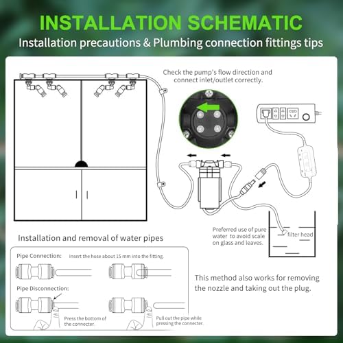 Reptile Misting System with Timer, 6 Adjustable-Joint Nozzles, Self-Priming Pump, Quiet Fine Mist for Chameleons, Geckos, Frogs & Terrariums - Image 6