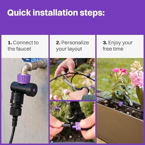 Blooming Micro Drip Irrigation Kit 65 ft – 15-Plant System for Container Gardens & Pots, Adjustable Drippers and Pressure Regulator Included, Easy Tool-Free Setup, UV-Resistant - Image 6