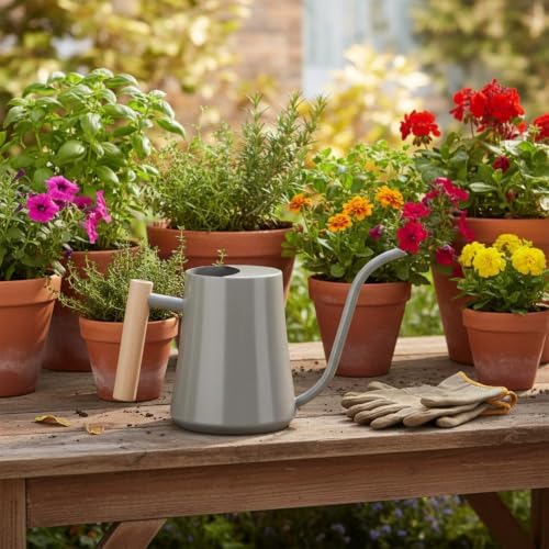 Watering Can Stainless Waterer with Long Spout and Wooden Handle Leak Resistant Semi Enclosed Top and Balanced Grip Suitable for Indoor Plants Balcony Gardens Office desks Home Decor - Image 7