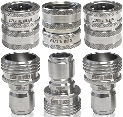 Essential Washer ¾” Stainless Steel Garden Hose Quick Connect Fittings | Plug & Coupler Set of 3 by EssentialWasher
