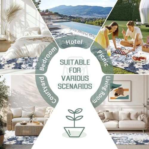 Christmas Floral 5x8 Waterproof Outdoor Rug with Non‑Slip Backing Country Blue White Poinsettia Snowmen Couple Machine Washable Deck Patio Rug Mat for Camping, RV, Garden, Balcony Pool - Image 7