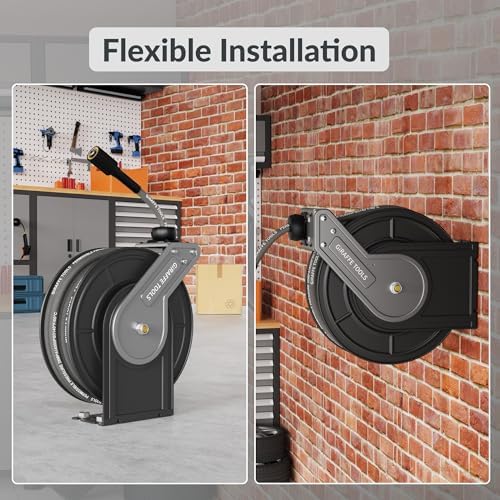 Giraffe Tools Pressure Washer Hose Reel 60ft, Power Washer Hose Reel, Pressure Washer Retractable Hose Reel, Heavy Duty, Wall/Floor Mounted, 4000 PSI, Dark Silver - Image 6