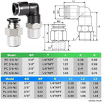 TAILONZ 3/8" x 1/4" NPT Push to Connect Straight & Elbow Fitting Kit 30Pcs - Image 2