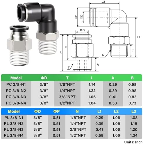 TAILONZ 3/8" x 1/4" NPT Push to Connect Straight & Elbow Fitting Kit 30Pcs - Image 2