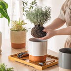 6 Inch Ceramic Self Watering Planter with Drainage Hole, Grey - Image 5