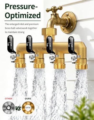 4-Way Garden Hose Splitter, Heavy-Duty Brass, 3/4" GHT, Black - Image 5