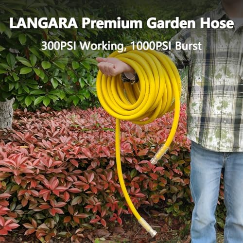 Heavy Duty Premium Garden Hose 50ft x 5/8", 300PSI Working, 1000PSI Burst, Hybrid Rubber Water Hose with Transparent Swivel Handle - Hot/Cold Water - Five Layered Braiding with Brass fittings (Yellow) - Image 6