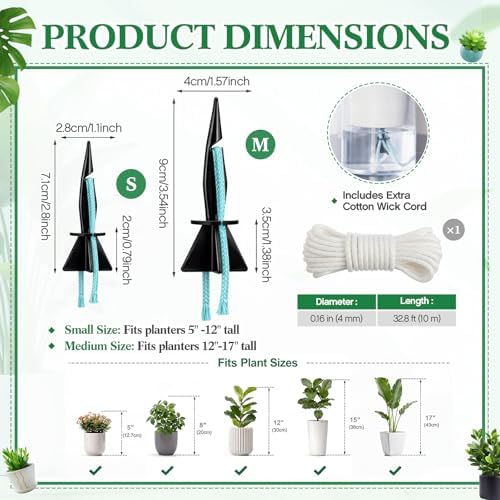 60 Pack Self Watering Spikes for Plants with Wick Rope,Small - Image 2