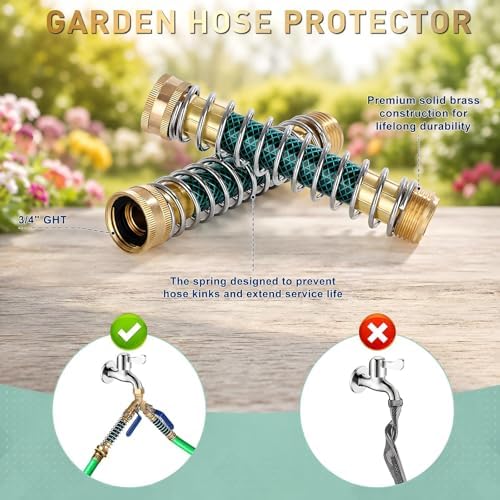 Dalmbox Garden Hose Splitter 2 Way With Long Handle, Garden Hose Adapter with 2 Pcs Garden Hose Coiled Spring Protectors and 6 Rubber Washers - Image 3
