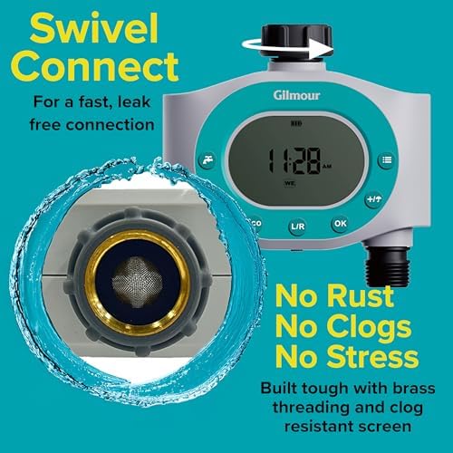 Gilmour Dual Outlet Water Timer for Garden Hose, Programmable Automatic Watering System, LCD Screen, Rain Delay, Battery Operated - Image 5