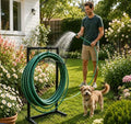 Garden Hose Holder Stand Freestanding with Arched Top Design, Heavy Duty Metal Water Hose Rack for Outside Yard Lawn, Stable Double-Pole Structure with Ground Spikes by Unknown