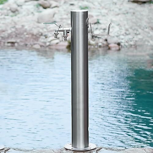 Stainless Steel Garden Water Column with Faucet, Floor-Mounted Outdoor Fountain Hydrant Hose Stand for Lawns, Cleaning & Washing - Silver 4.86 * 20.5cm / 33.8 * 8.1in by Unknown