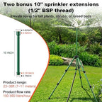 3-Arm Sprinkler Head on Telescoping Tripod Base with 2 Sprinkler Extensions, Heavy Duty Lawn Sprinklers, 360 Degree Large Area Irrigation, Solid Metal Extension Legs & Bottom Spikes - Image 4