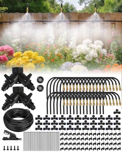 240FT Drip Irrigation System for Garden with 36 Nozzles –360° Adjustable Misting Nozzles, Quick-Connect Design, Ideal for Raised Beds, Lawns, Greenhouses & Outdoor Cooling by Landtouch