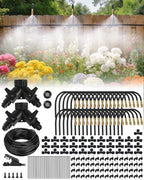 240FT Drip Irrigation System for Garden with 36 Nozzles –360° Adjustable Misting Nozzles, Quick-Connect Design, Ideal for Raised Beds, Lawns, Greenhouses & Outdoor Cooling by Landtouch