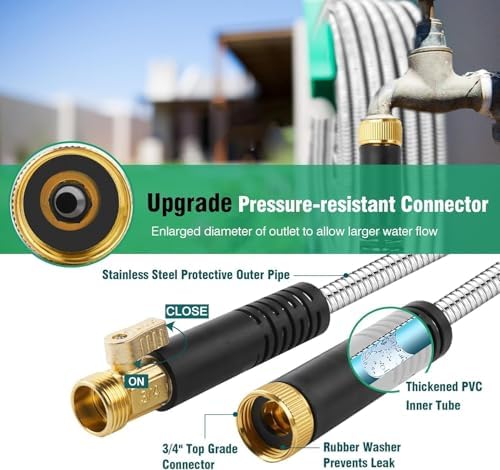 150FT Metal Garden Hose 304-Stainless Steel Flexible Water Hose - No Kink & Tangle Heavy Duty Pipe with Nozzle, Durable 3/4 Metal Fittings and Valve - Rust Proof Puncture Proof for Yard Lawn - Image 2