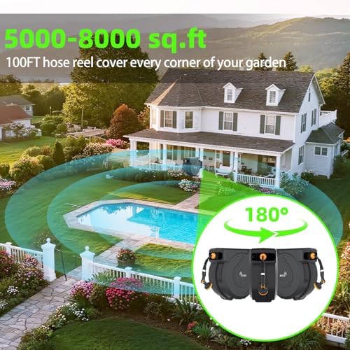 Retractable Garden Hose Reel 1/2 in x100 ft, Wall Mounted Hose Reel - Image 2