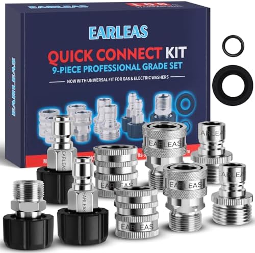 Pressure Washer Quick Connect Kit, 9-Piece Stainless Steel Adapter Set, M22-14mm to 3/8" Quick Disconnect with M22-15mm Adapter, 3/4" Garden Hose Fittings for Gas & Electric Pressure Washers by EARLEASDirect