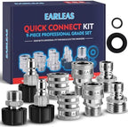 Pressure Washer Quick Connect Kit, 9-Piece Stainless Steel Adapter Set, M22-14mm to 3/8" Quick Disconnect with M22-15mm Adapter, 3/4" Garden Hose Fittings for Gas & Electric Pressure Washers by EARLEASDirect