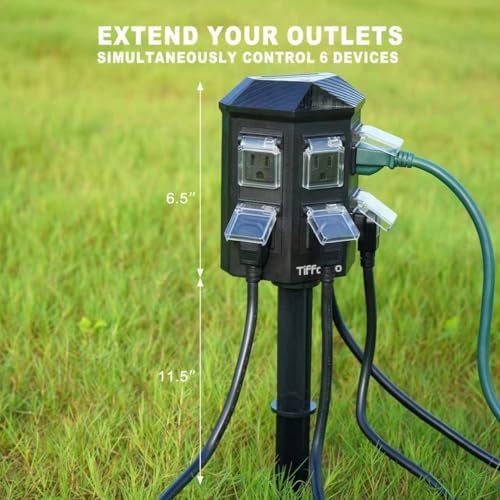 TiFFCOFiO Outdoor Power Strip Waterproof, 24 Hour Mechanical Timer, 50 ft Extension Cord, 6 Grounded Outlets for Outdoor Lights, ETL Listed (50 FT) - Image 5