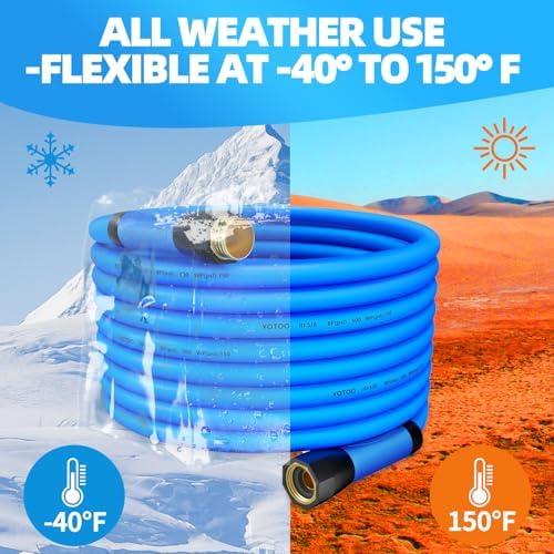 YOTOO Heavy Duty Hybrid Garden Water Hose 5/8-Inch by 100-Feet 150 PSI Kink Resistant, Flexible with Swivel Grip Handle and 3/4" GHT Solid Brass Fittings, Blue - Image 5